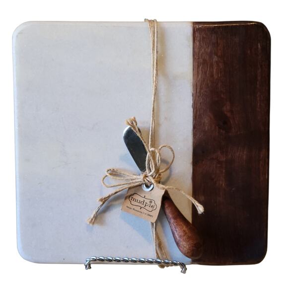 Mud Pie 10″ Marble & Wood Cheese/Charcuterie Board Set - Picture 1 of 8